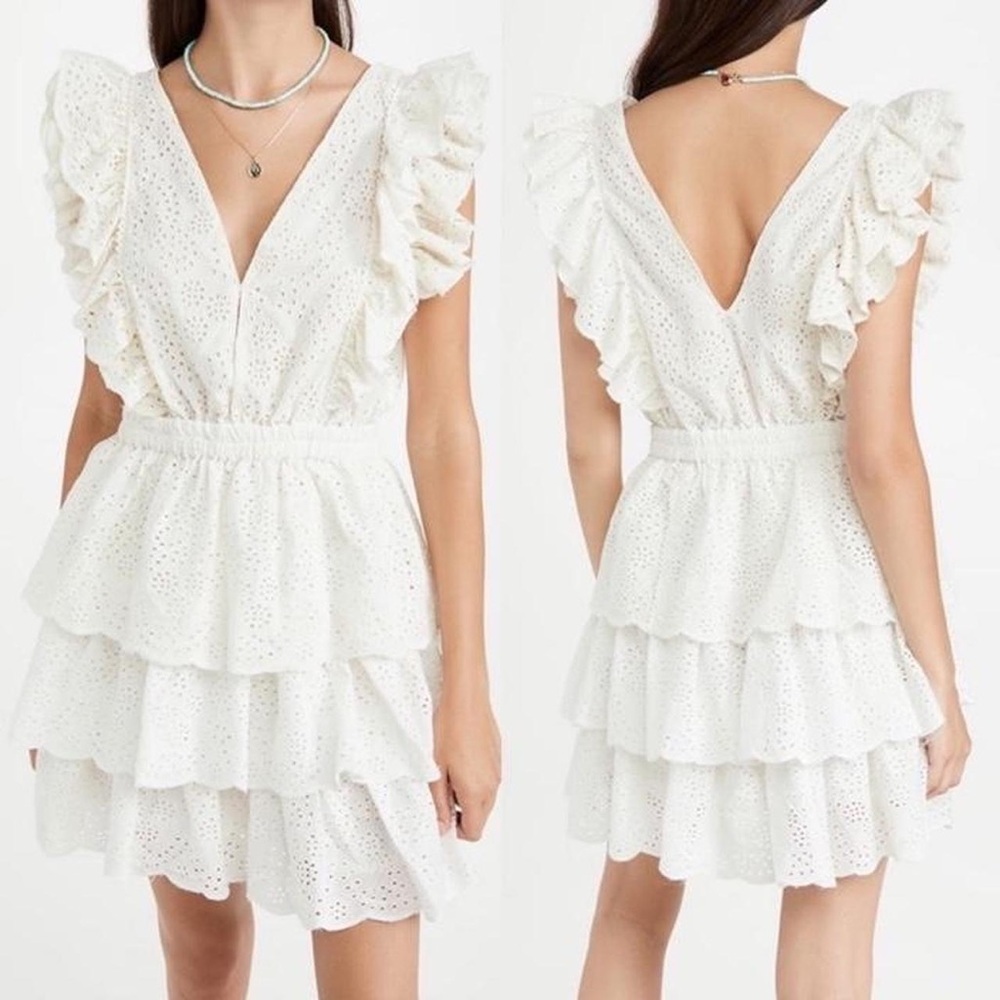 Love The Label Ruffle Tiered Mini Dress in Ecru